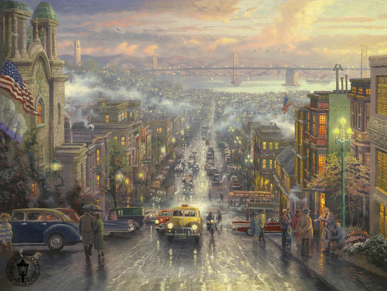 サンフランシスコの中心部 トーマス・キンケード油絵